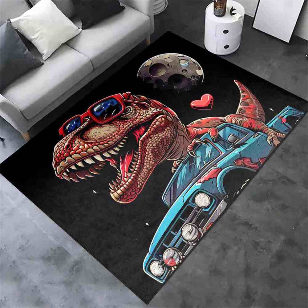 Cool Dinosaur Driving Truck Area Rug Boys Bedroom Mat | CozyLil
