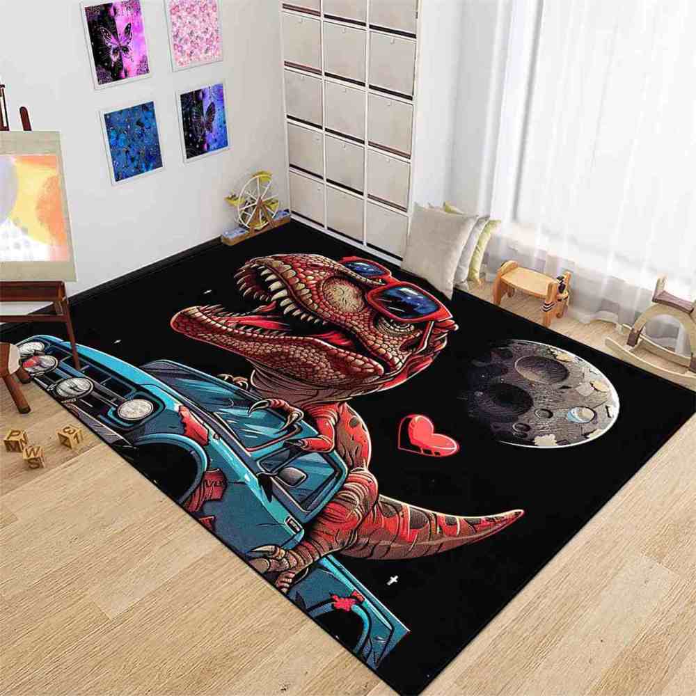 Cool Dinosaur Driving Truck Area Rug Boys Bedroom Mat | CozyLil