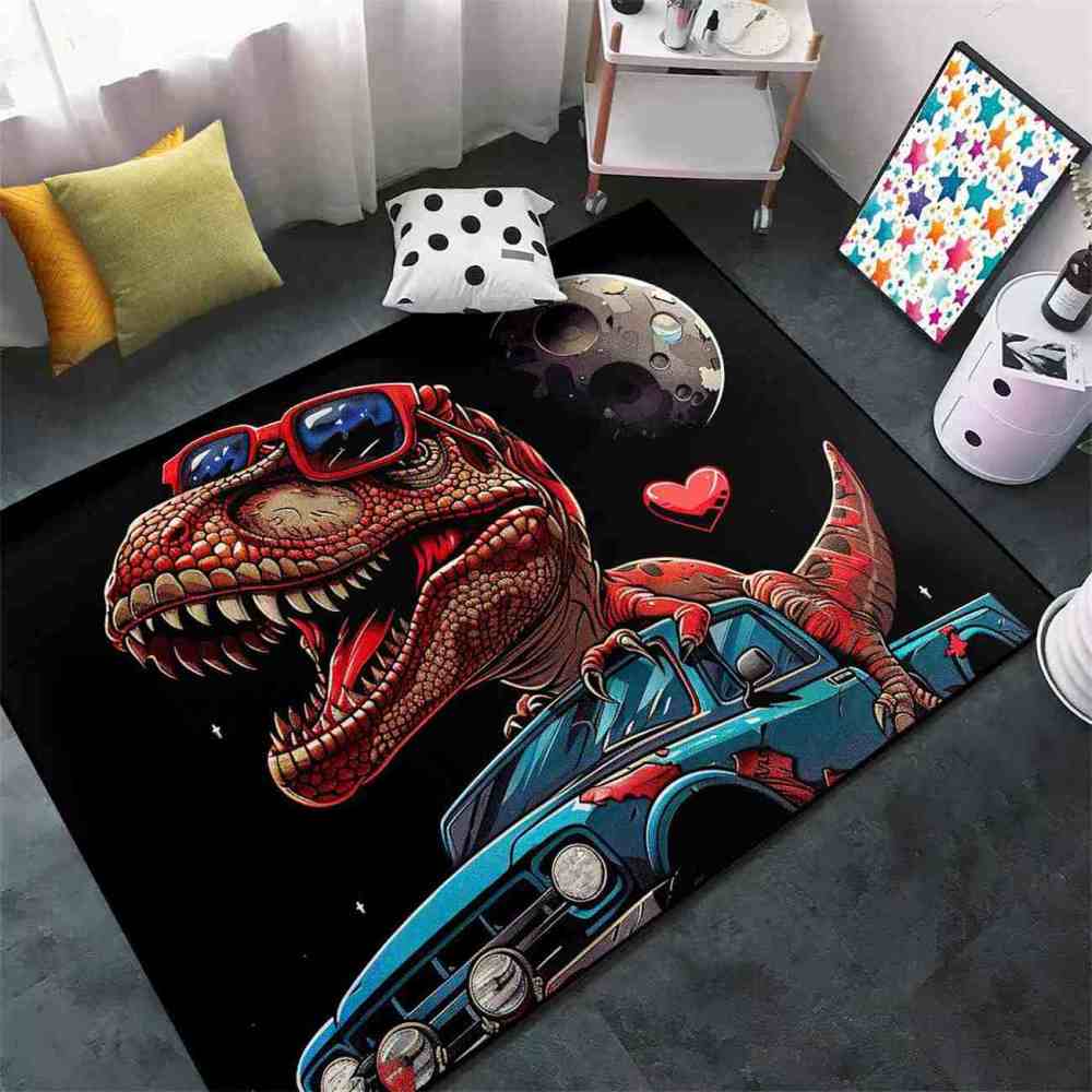 Cool Dinosaur Driving Truck Area Rug Boys Bedroom Mat | CozyLil