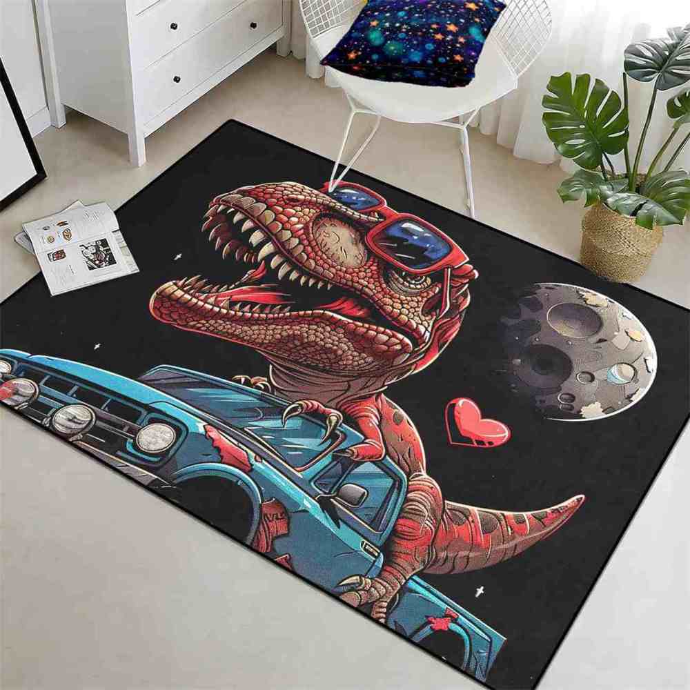 Cool Dinosaur Driving Truck Area Rug Boys Bedroom Mat | CozyLil