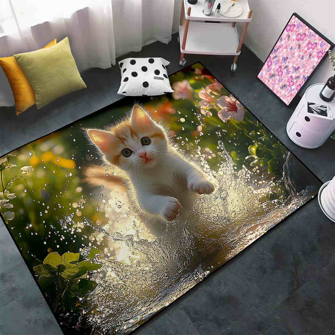 Splashing Water Kitten Playroom Rug Ultra Non-Slip Boys Mat | CozyLil