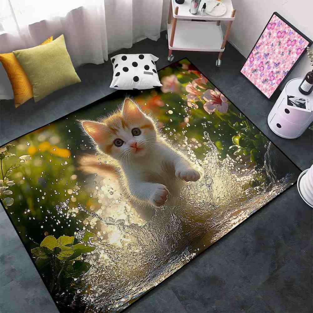 Splashing Water Kitten Playroom Rug Ultra Non-Slip Boys Mat | CozyLil