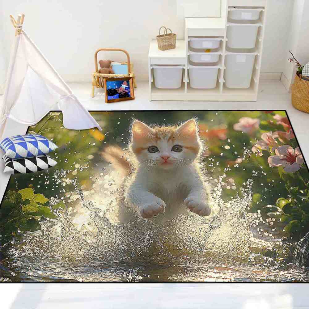 Splashing Water Kitten Playroom Rug Ultra Non-Slip Boys Mat | CozyLil