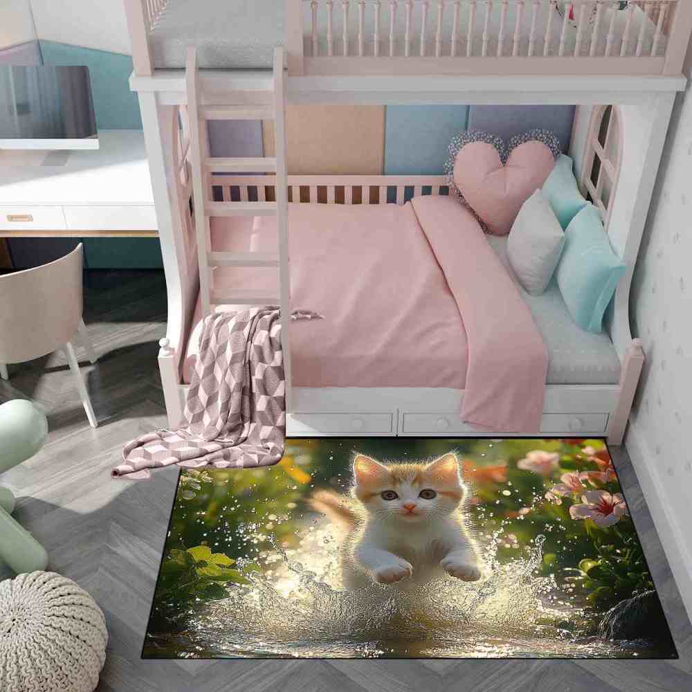 Splashing Water Kitten Playroom Rug Ultra Non-Slip Boys Mat | CozyLil