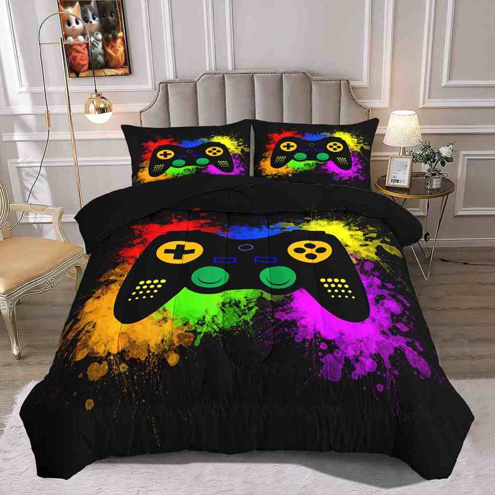 Colorful Paint Splatter Gamer Comforter Set for Boys Bedroom | CozyLil