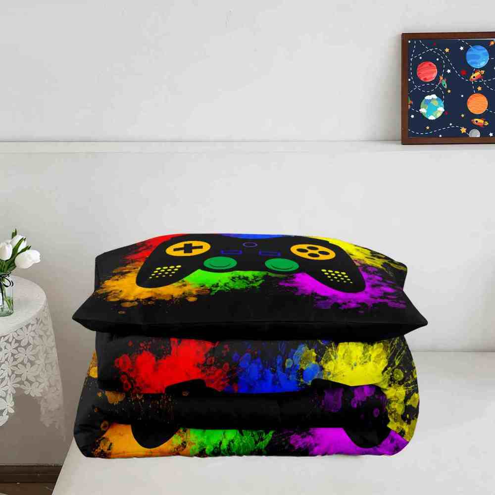 Colorful Paint Splatter Gamer Comforter Set for Boys Bedroom | CozyLil