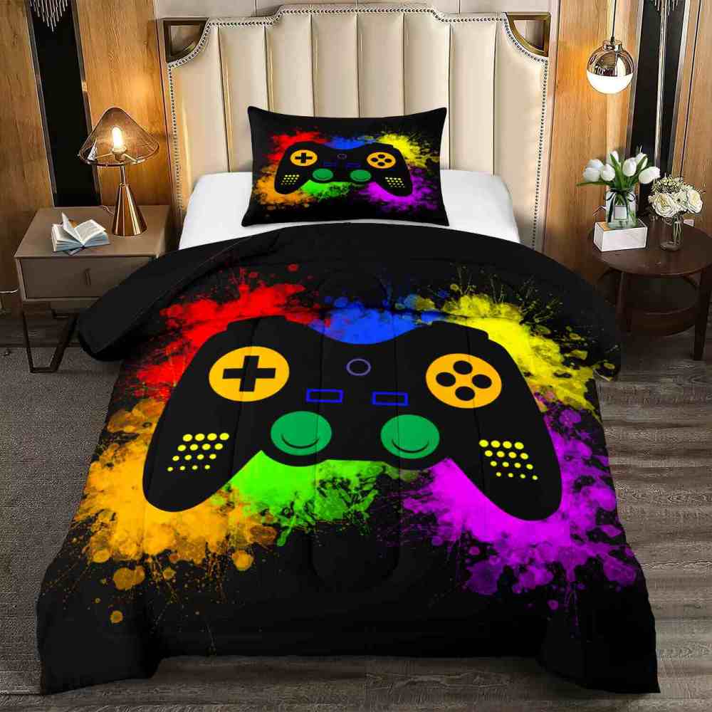 Colorful Paint Splatter Gamer Comforter Set for Boys Bedroom | CozyLil