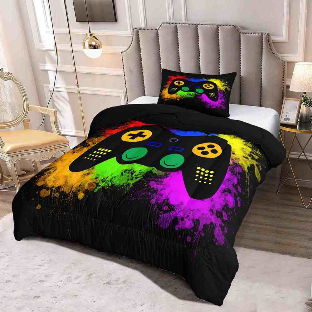 Colorful Paint Splatter Gamer Comforter Set for Boys Bedroom | CozyLil