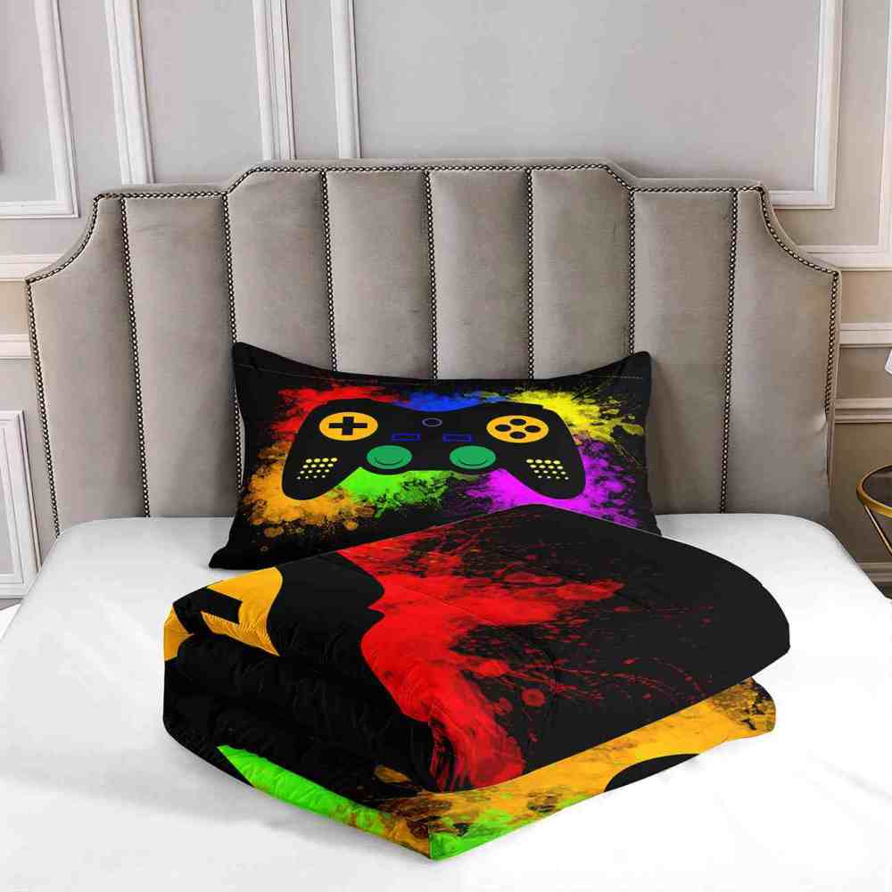 Colorful Paint Splatter Gamer Comforter Set for Boys Bedroom | CozyLil