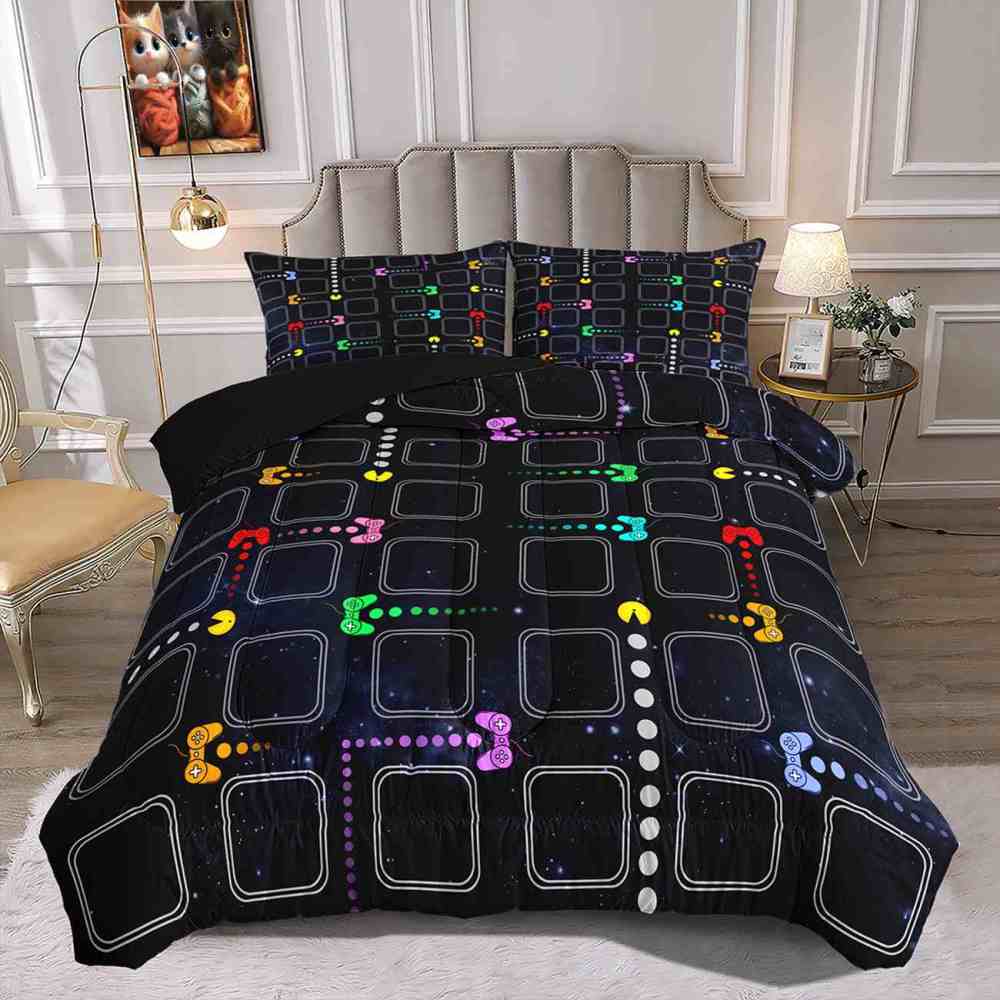 Retro Arcade Grid Game World Comforter Set for Kids & Teens | CozyLil