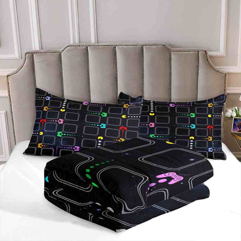 Retro Arcade Grid Game World Comforter Set for Kids & Teens | CozyLil