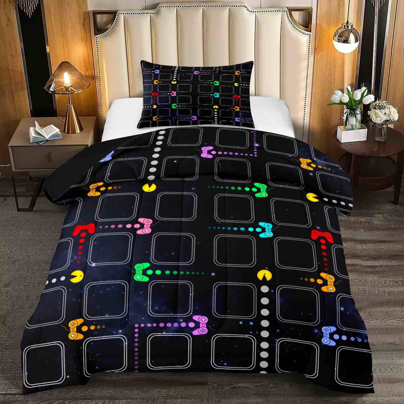 Retro Arcade Grid Game World Comforter Set for Kids & Teens | CozyLil