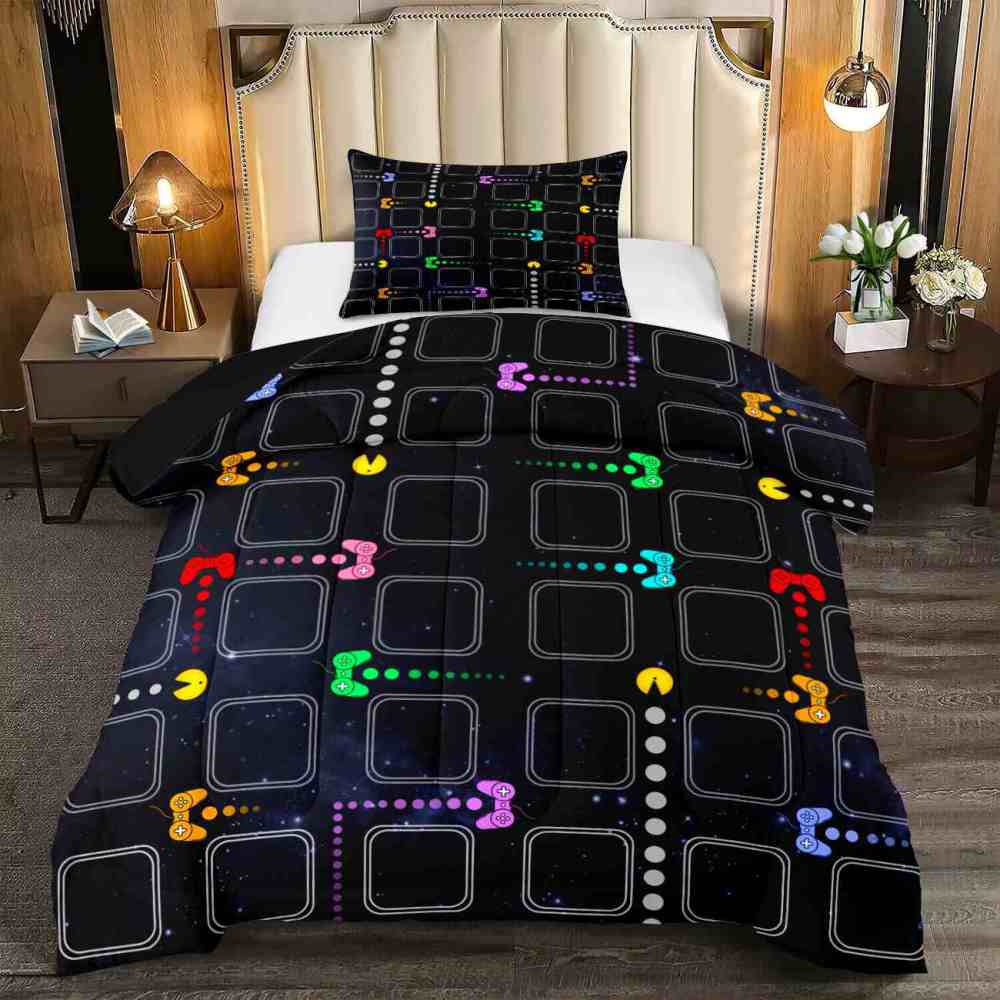 Retro Arcade Grid Game World Comforter Set for Kids & Teens | CozyLil
