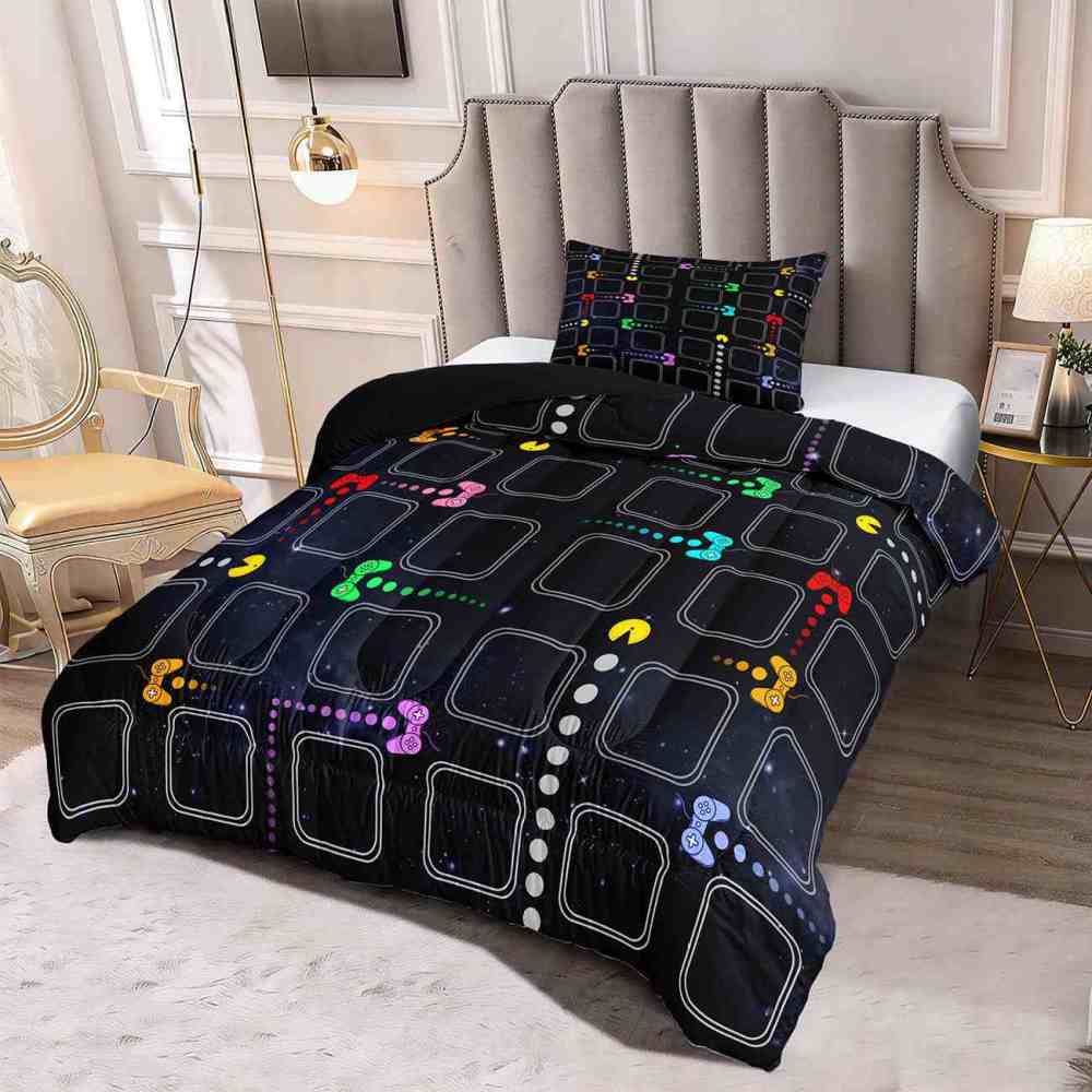 Retro Arcade Grid Game World Comforter Set for Kids & Teens | CozyLil