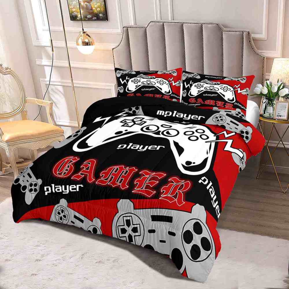 Bold Red and Black Pro Gamer Player Comforter Set | CozyLil