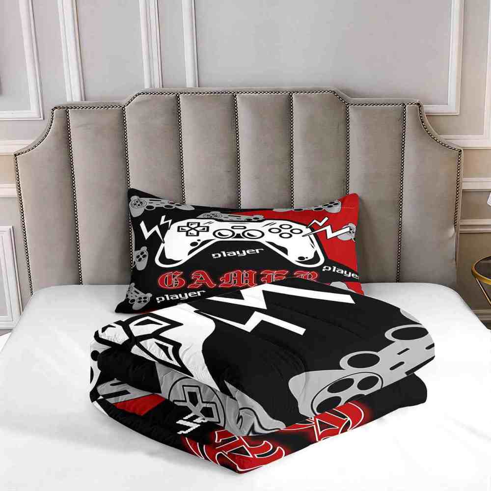 Bold Red and Black Pro Gamer Player Comforter Set | CozyLil