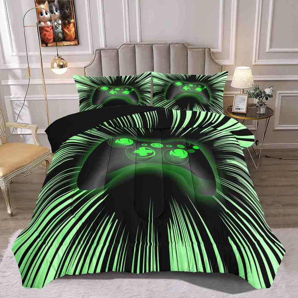 Neon Green Cyber Warp Gamer Comforter Set for Teens | CozyLil