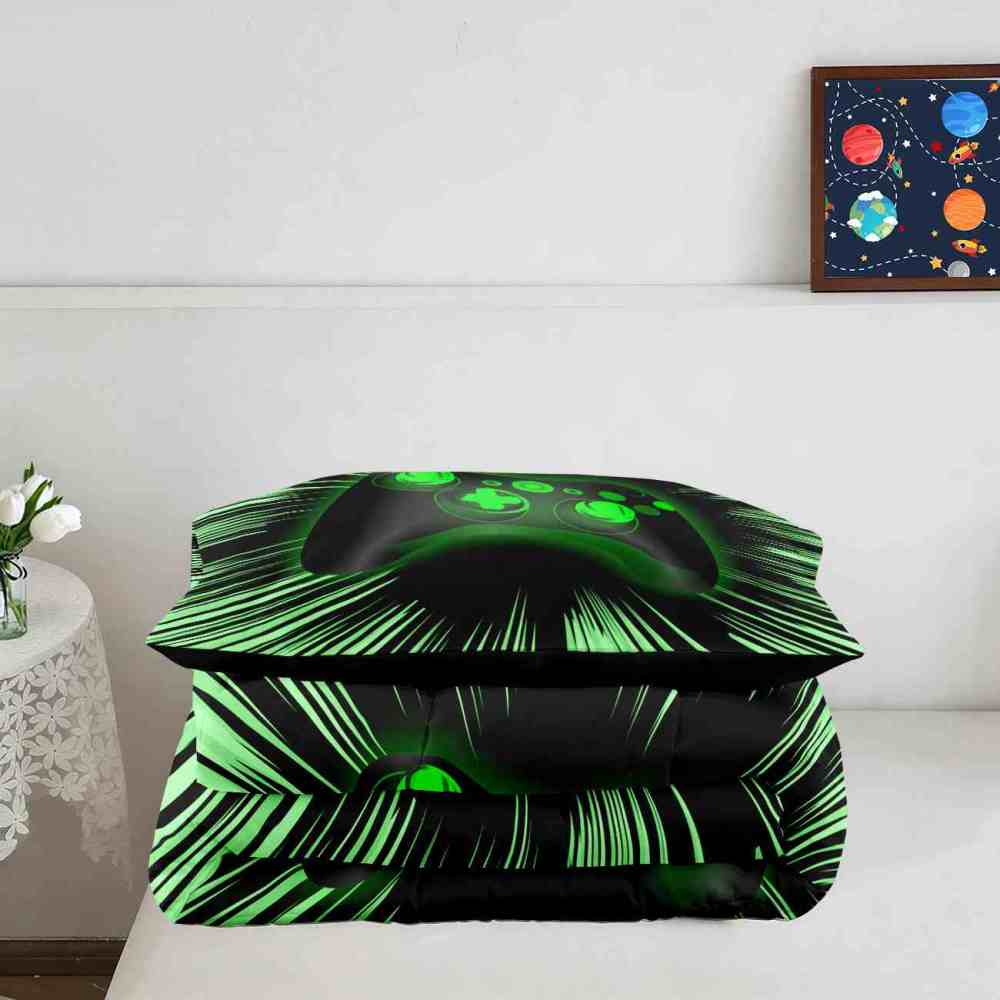 Neon Green Cyber Warp Gamer Comforter Set for Teens | CozyLil