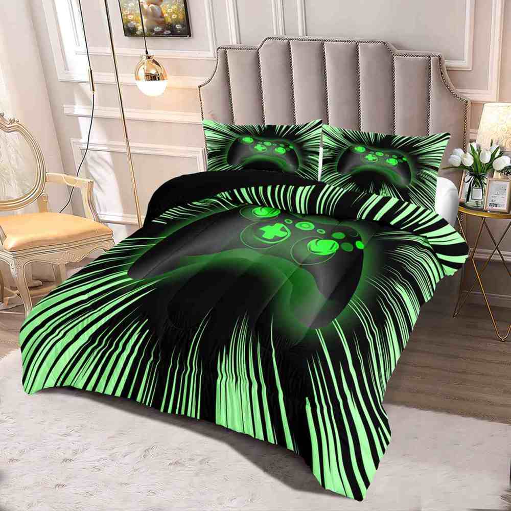 Neon Green Cyber Warp Gamer Comforter Set for Teens | CozyLil
