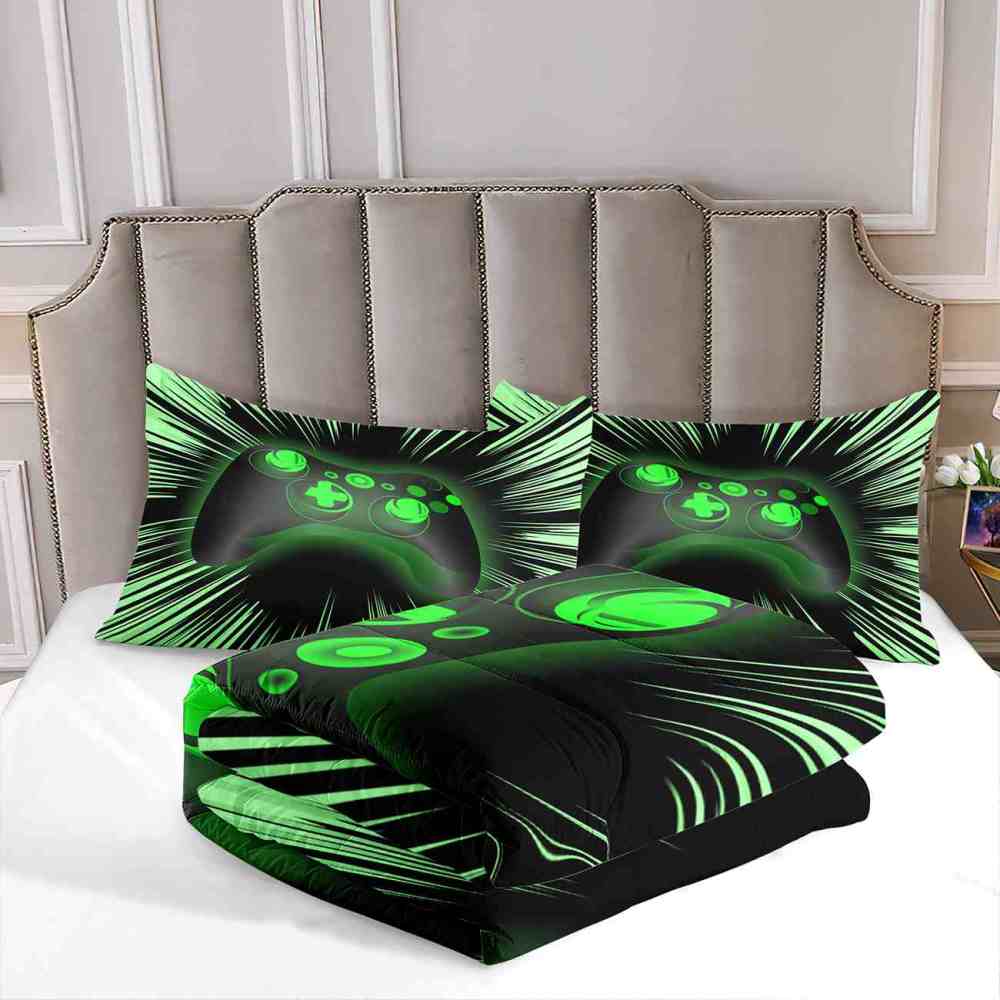 Neon Green Cyber Warp Gamer Comforter Set for Teens | CozyLil