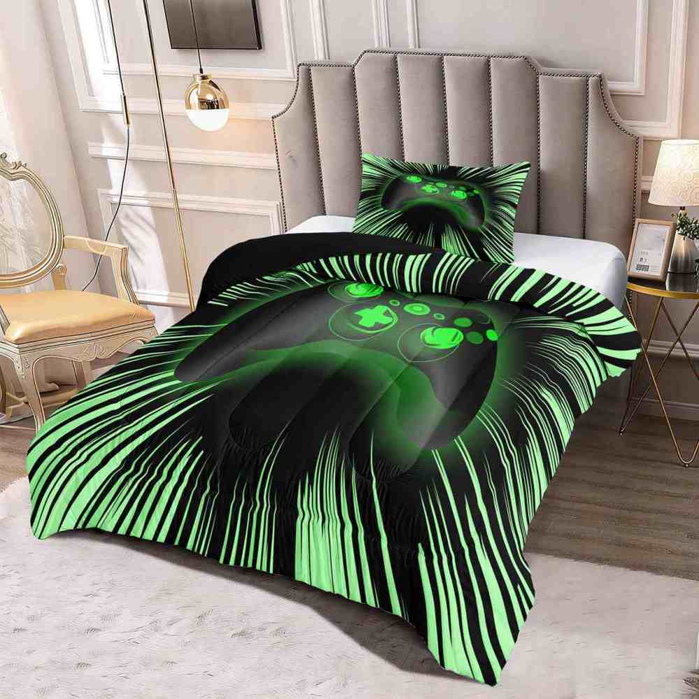 Neon Green Cyber Warp Gamer Comforter Set for Teens | CozyLil
