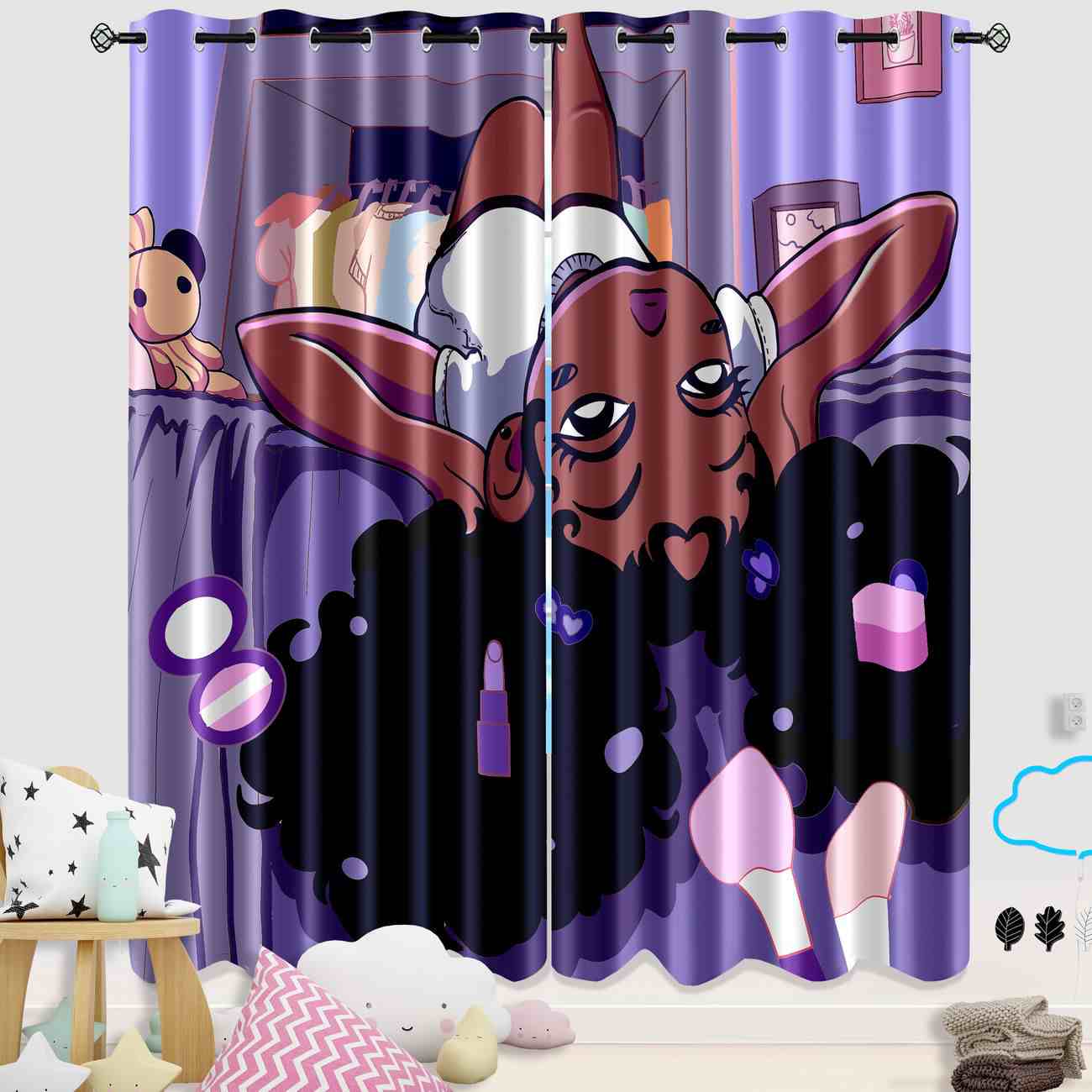 Purple Chill African American Girl Bedroom Curtains - CozyLil