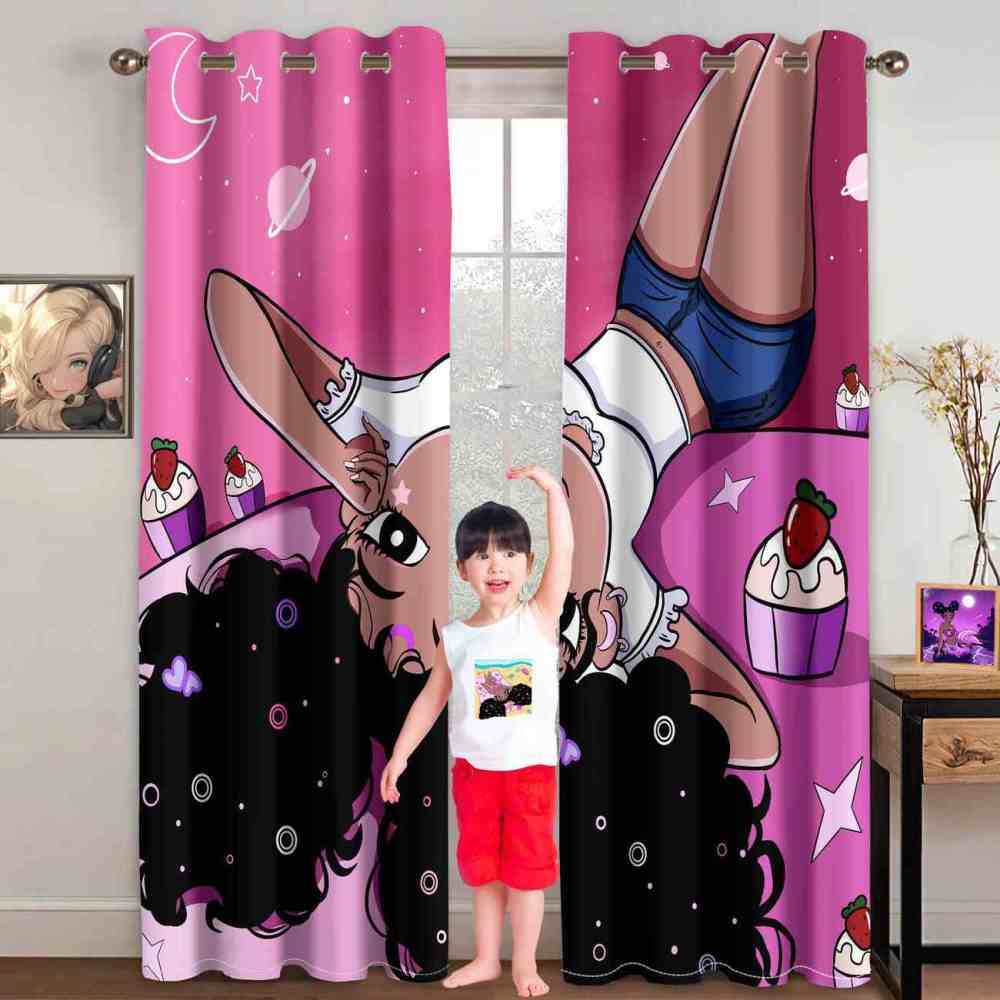 Pink Outer Space African American Girl Curtains - CozyLil