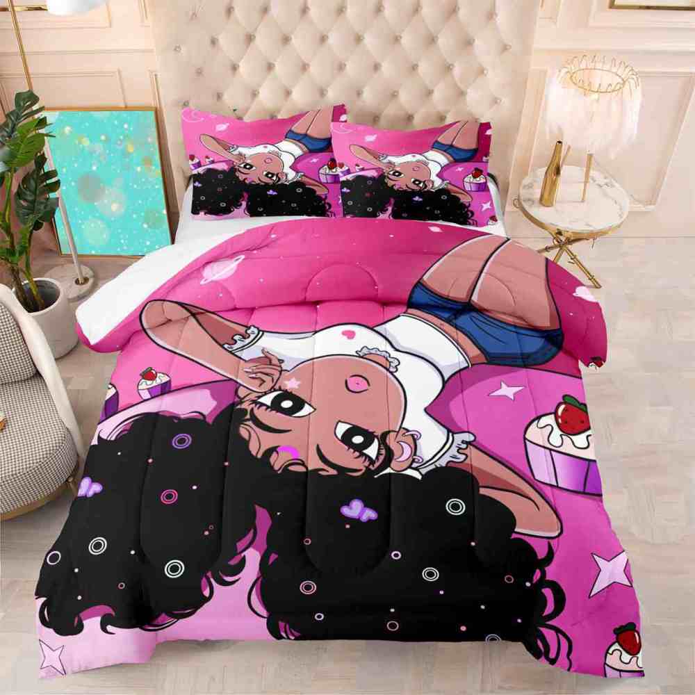 Pink Galaxy Sweet Black Girl Comforter Set Kids | CozyLil