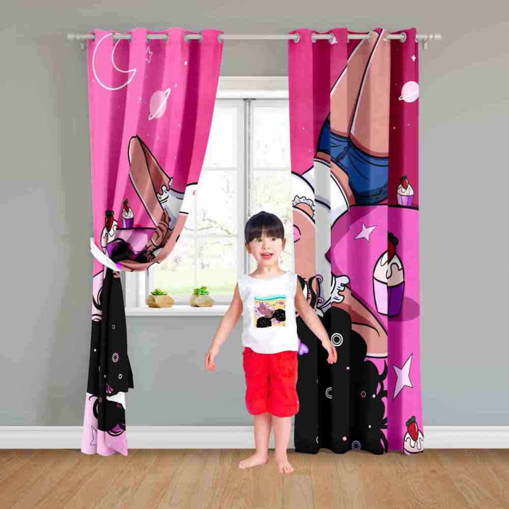 Pink Outer Space African American Girl Curtains - CozyLil