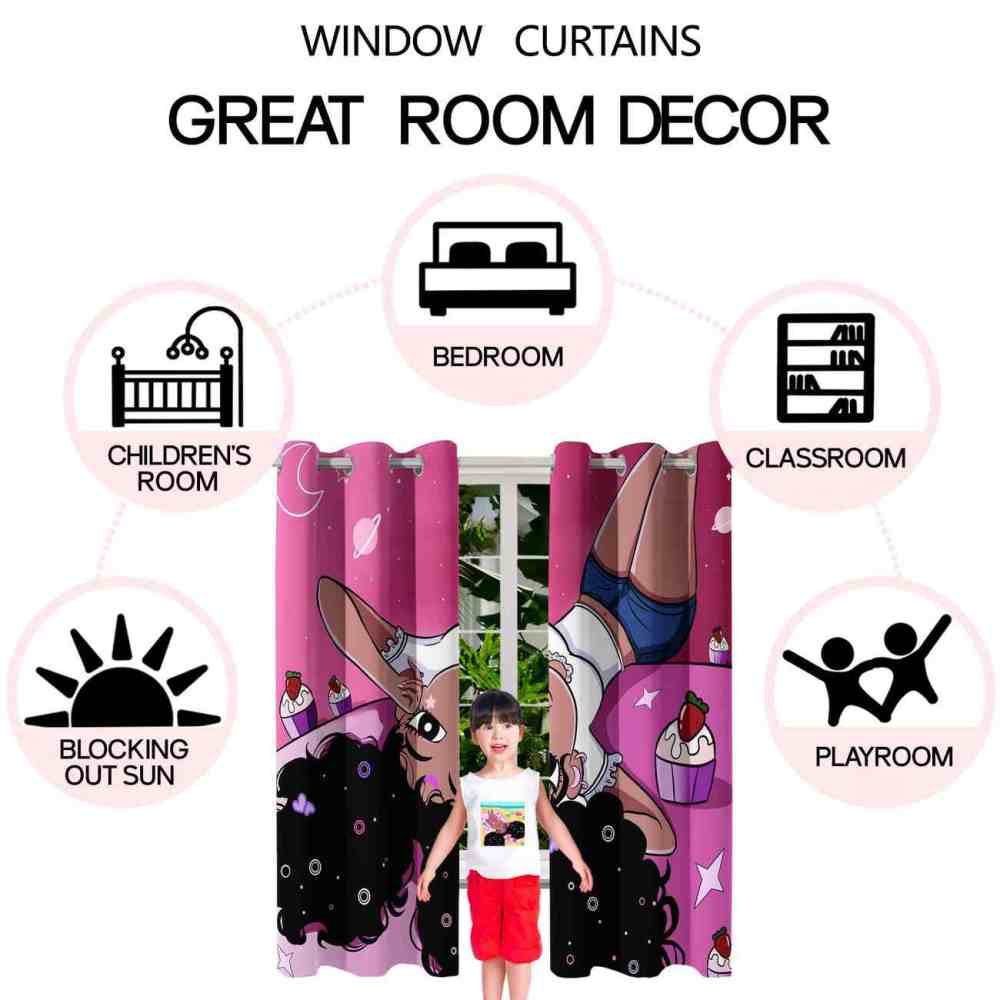 Pink Outer Space African American Girl Curtains - CozyLil