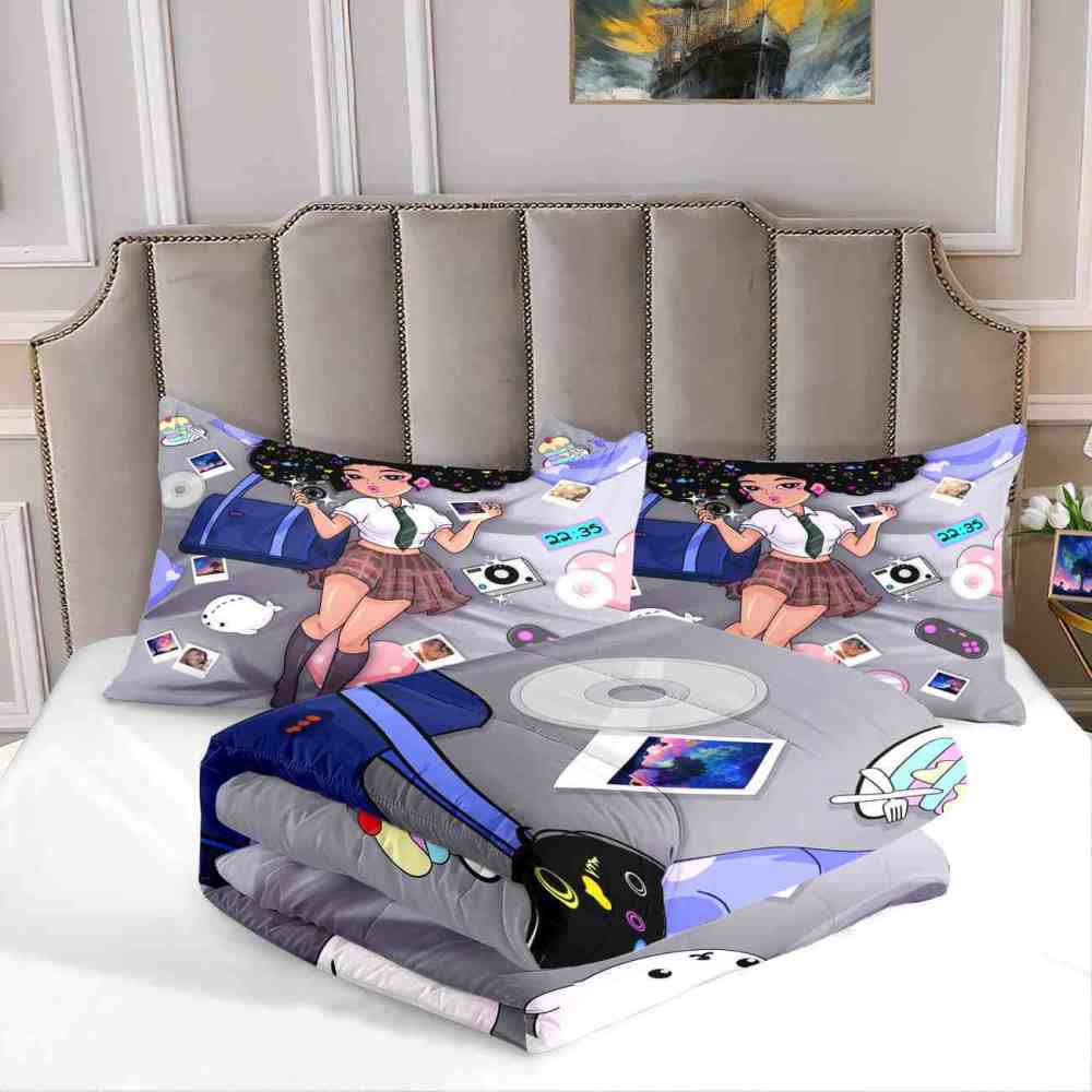 Grey Gamer Black Girl Comforter Set Teens Room | CozyLil