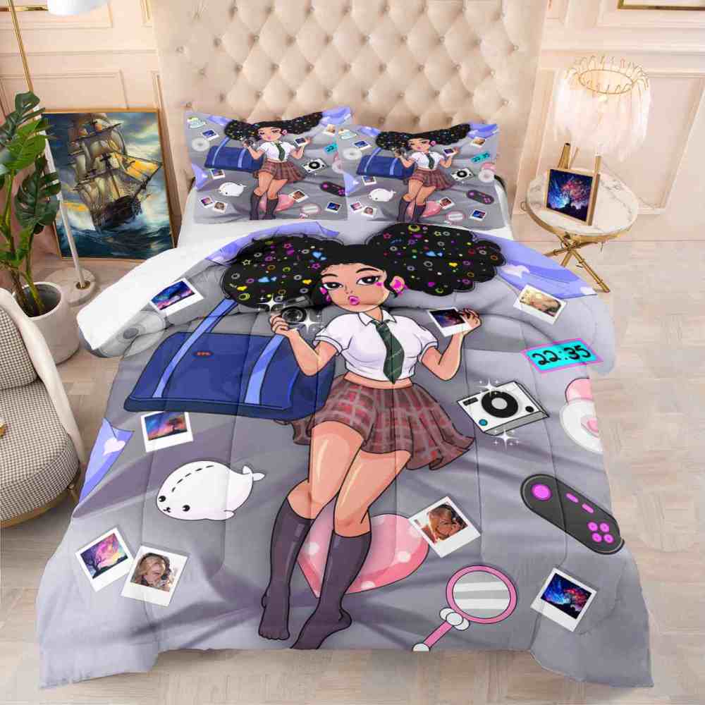 Grey Gamer Black Girl Comforter Set Teens Room | CozyLil