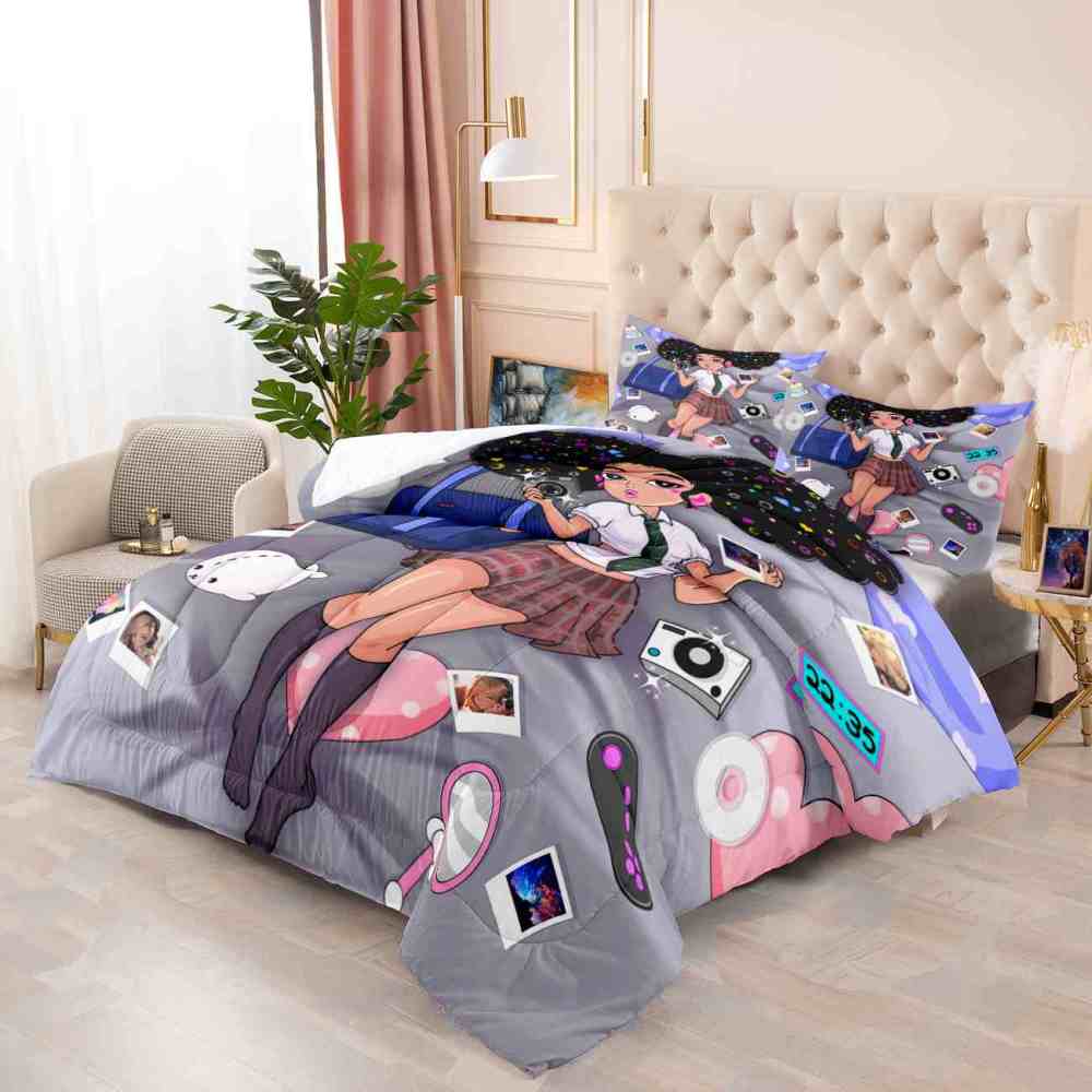 Grey Gamer Black Girl Comforter Set Teens Room | CozyLil
