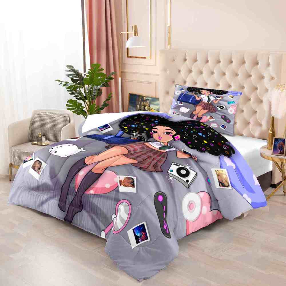 Grey Gamer Black Girl Comforter Set Teens Room | CozyLil