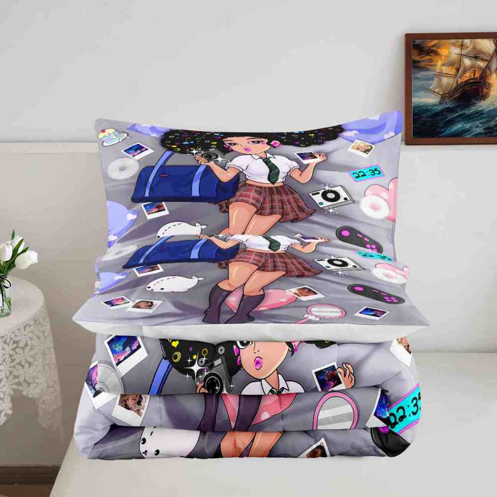 Grey Gamer Black Girl Comforter Set Teens Room | CozyLil