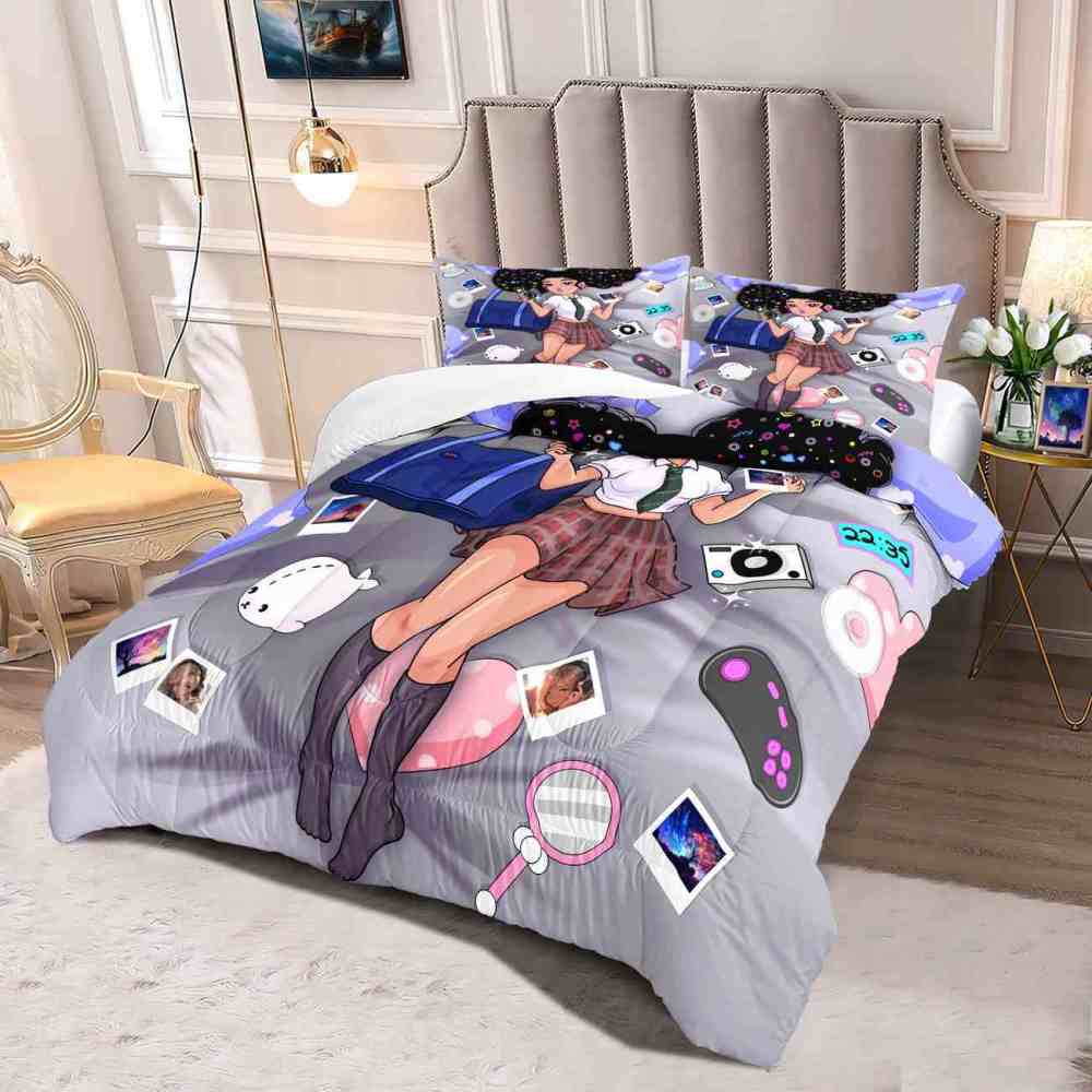 Grey Gamer Black Girl Comforter Set Teens Room | CozyLil