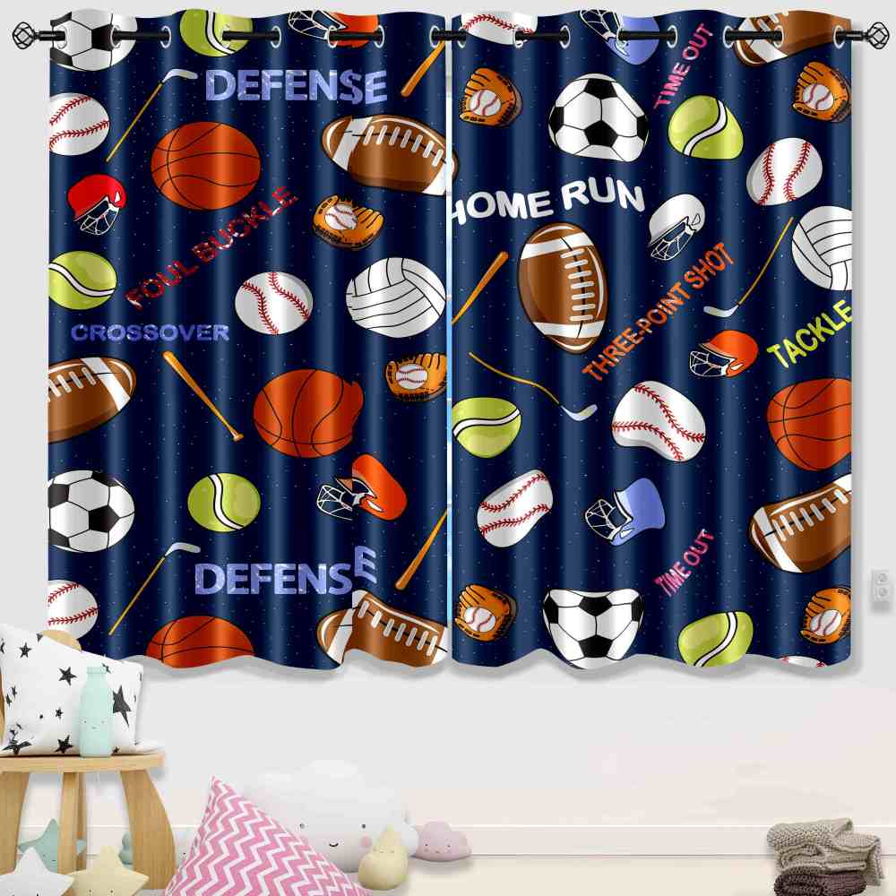 Sports Ball Collage Kids Room Blackout Curtains Set of 2 Panels CozyLil