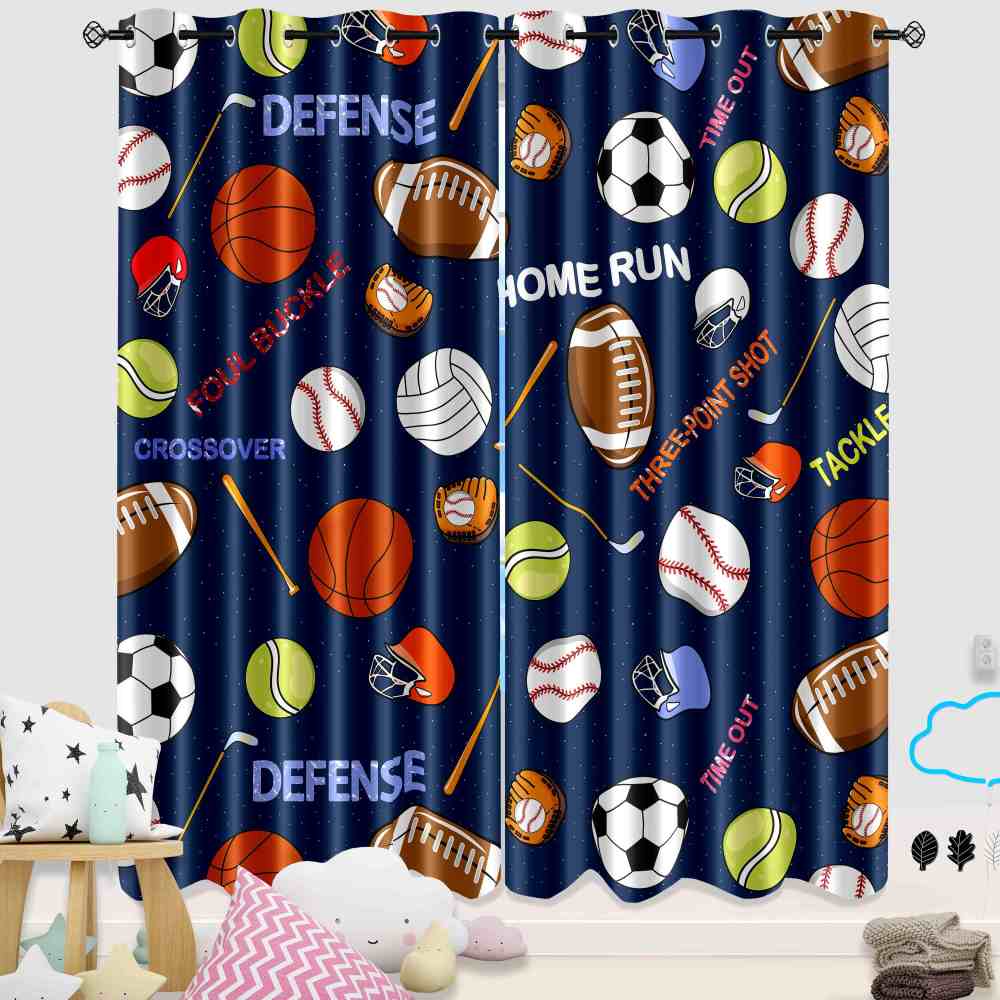 Sports Ball Collage Kids Room Blackout Curtains Set of 2 Panels CozyLil