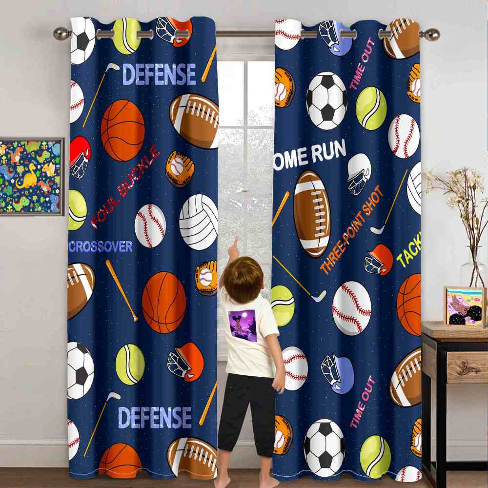 Sports Ball Collage Kids Room Blackout Curtains Set of 2 Panels CozyLil