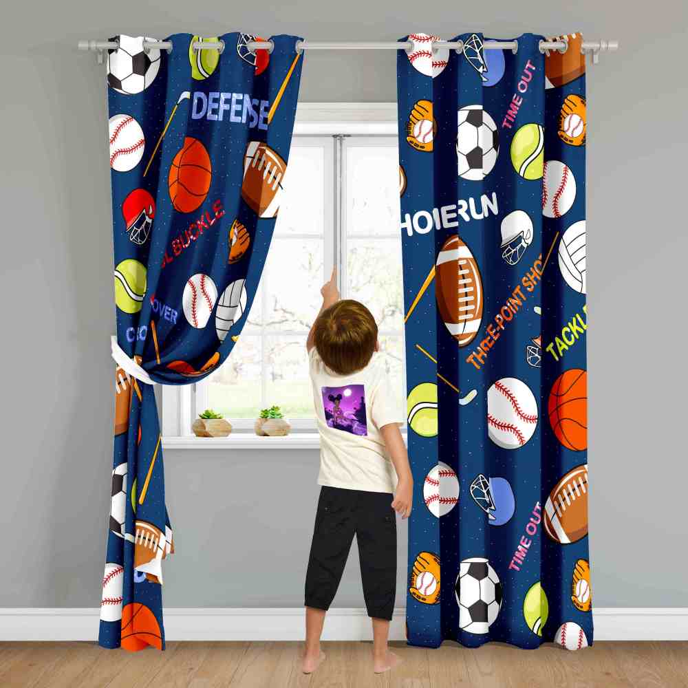 Sports Ball Collage Kids Room Blackout Curtains Set of 2 Panels CozyLil