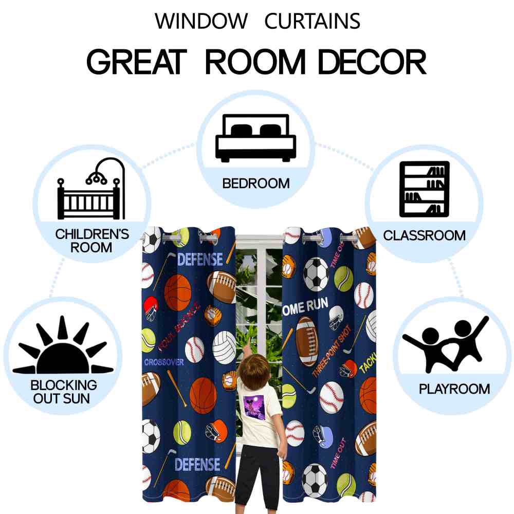 Sports Ball Collage Kids Room Blackout Curtains Set of 2 Panels CozyLil
