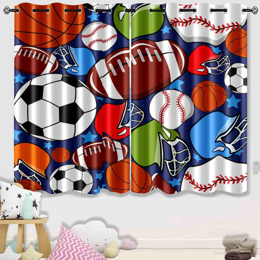 Big Sports Icons Blue Star Kids Blackout Curtains Set of 2 CozyLil