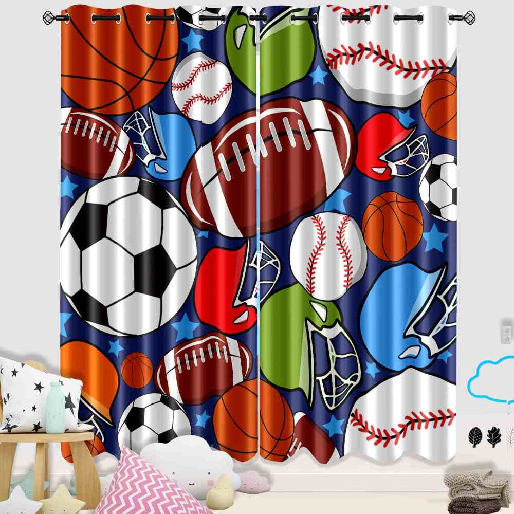 Big Sports Icons Blue Star Kids Blackout Curtains Set of 2 CozyLil