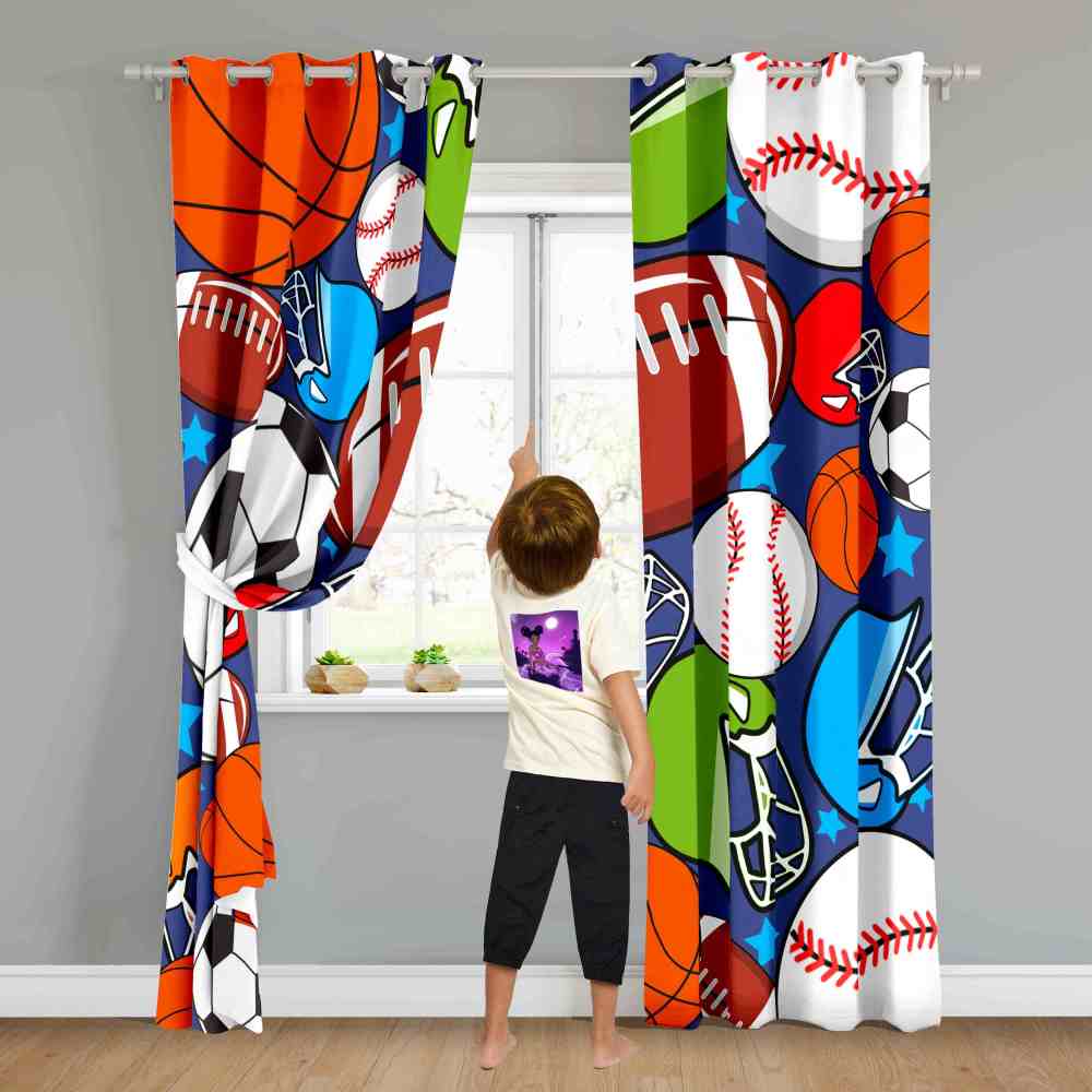 Big Sports Icons Blue Star Kids Blackout Curtains Set of 2 CozyLil