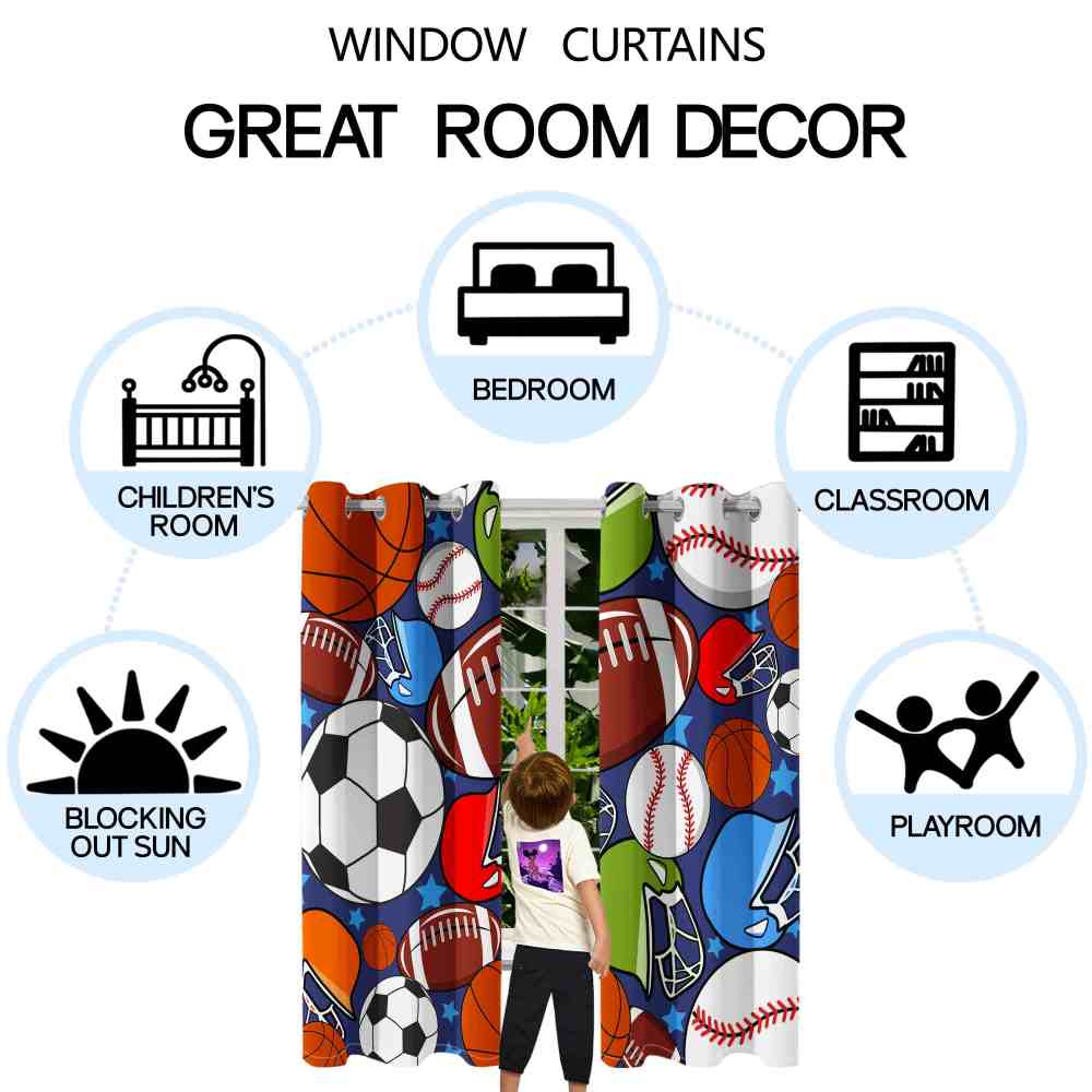 Big Sports Icons Blue Star Kids Blackout Curtains Set of 2 CozyLil