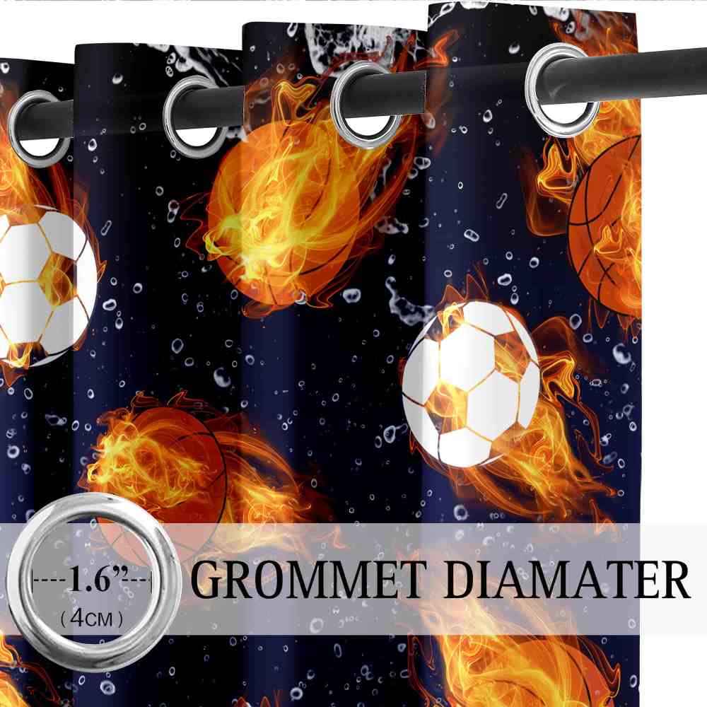 Flaming Sports Ball Fire & Water Kids Blackout Curtains 2pcs CozyLil