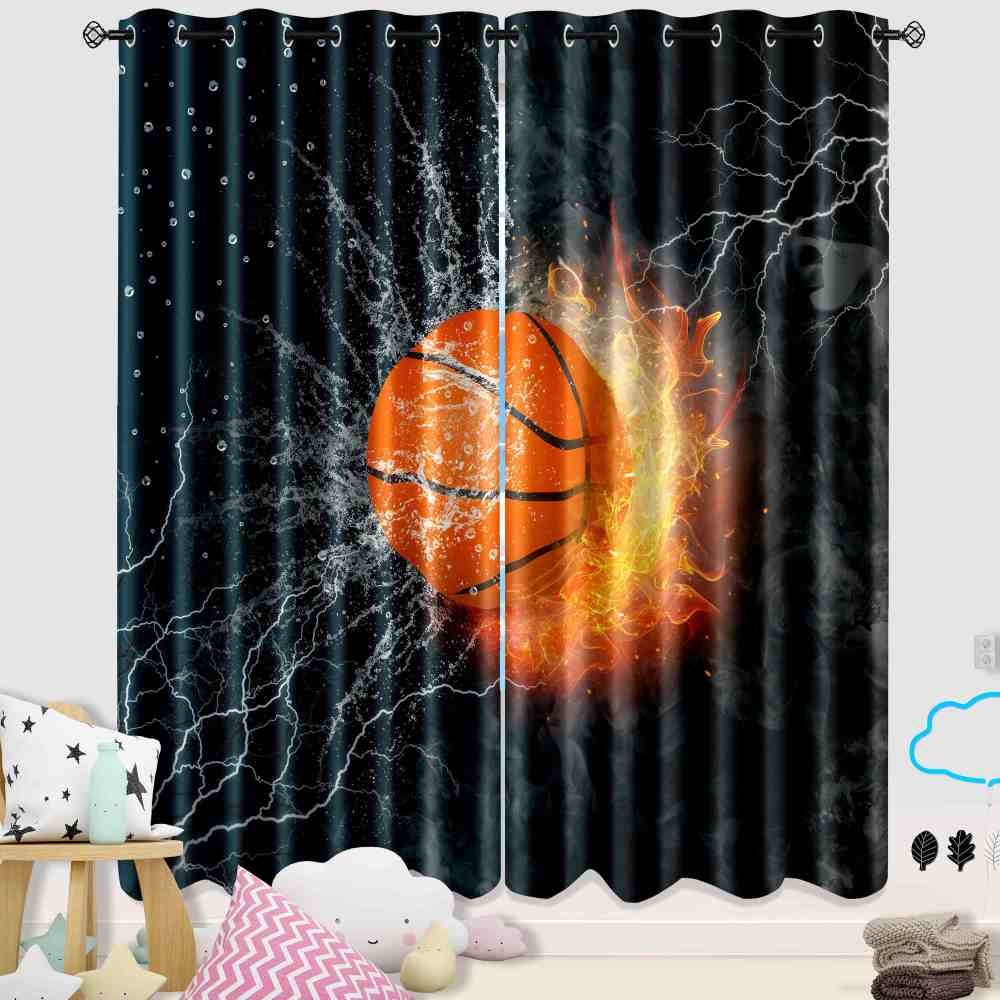 Electric Fire Basketball Lightning Kids Blackout Curtains 2PK CozyLil