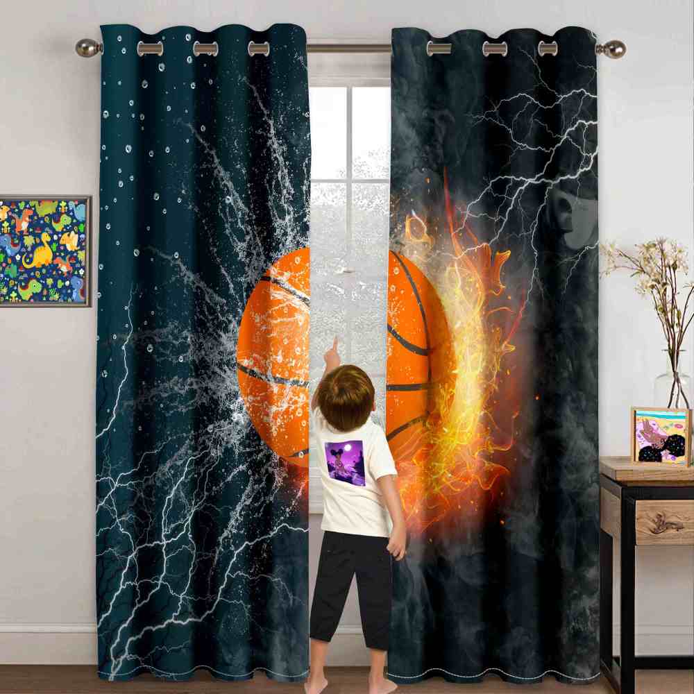Electric Fire Basketball Lightning Kids Blackout Curtains 2PK CozyLil