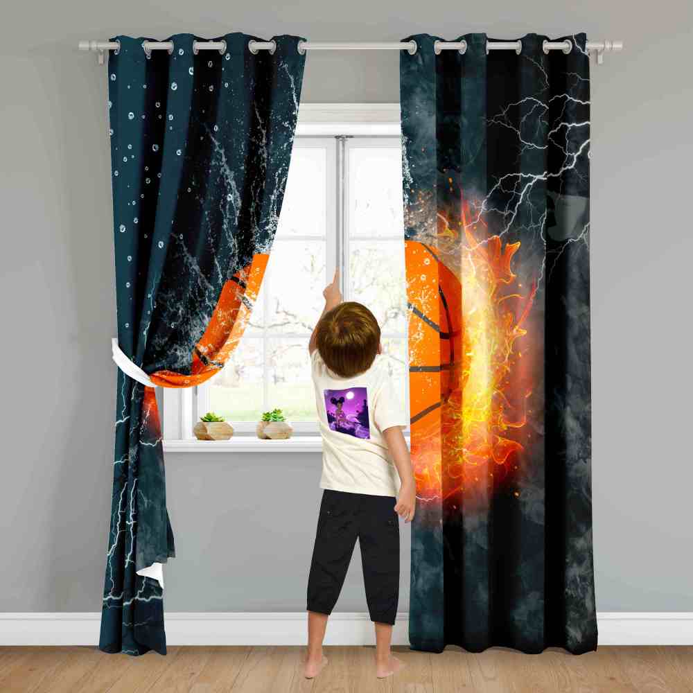 Electric Fire Basketball Lightning Kids Blackout Curtains 2PK CozyLil