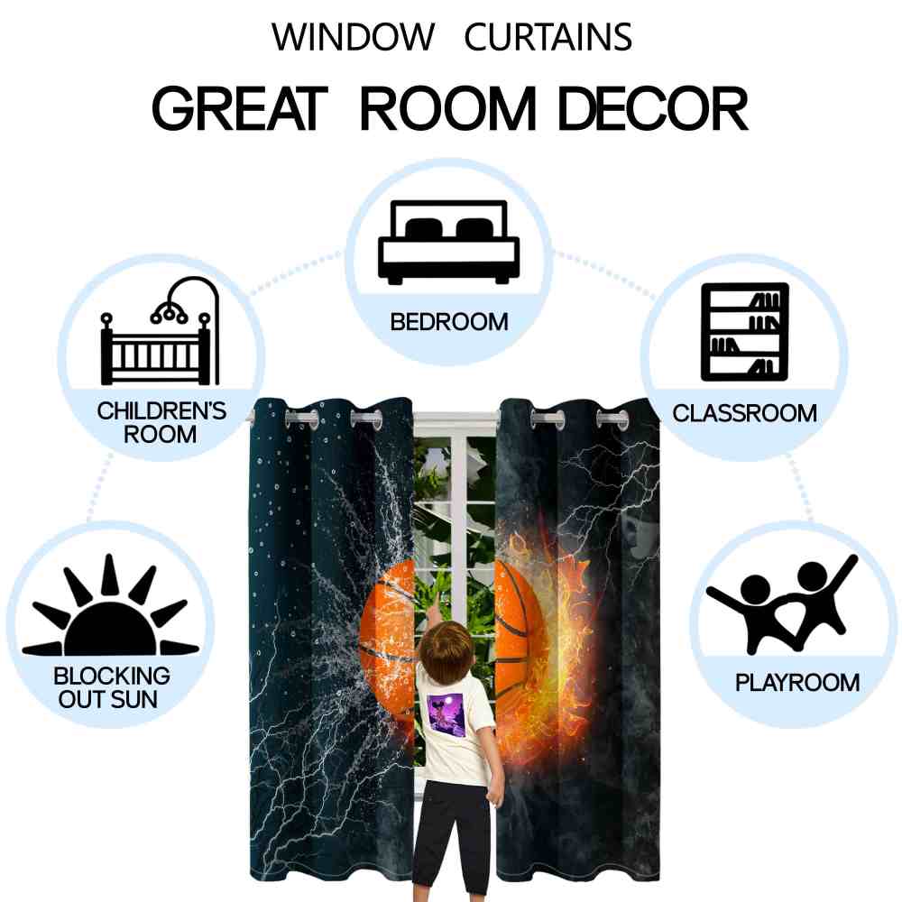 Electric Fire Basketball Lightning Kids Blackout Curtains 2PK CozyLil
